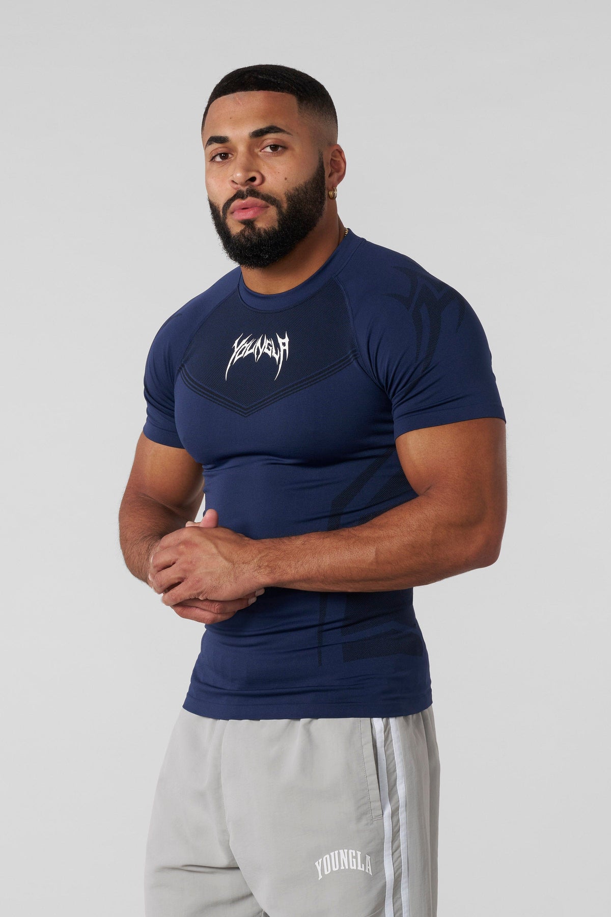 Warrior  X Compression Tees - Navy Blue - High Definition View 1