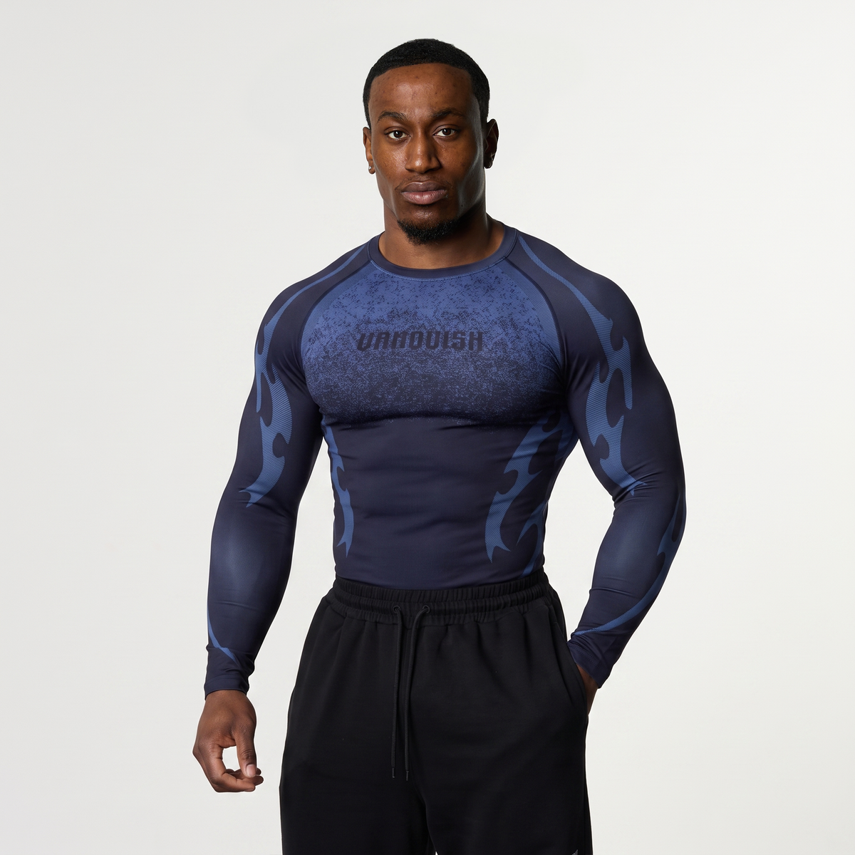 TRIBAL COMPRESSION NAVY LONG SLEEVE T SHIRT - 1