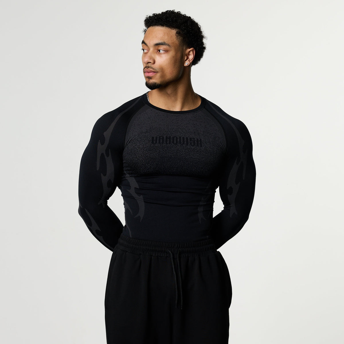 TRIBAL COMPRESSION BLACK LONG SLEEVE T SHIRT - 1