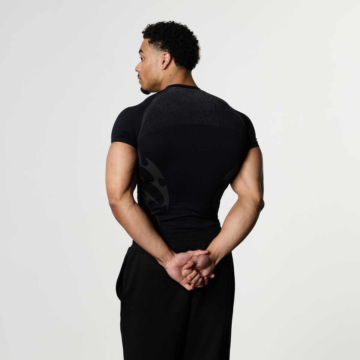 TRIBAL COMPRESSION BLACK SHORT SLEEVE T SHIRT - 2