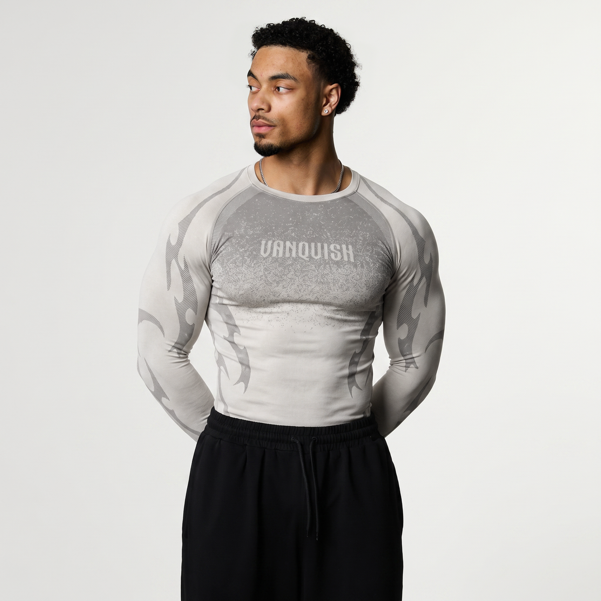TRIBAL COMPRESSION LIGHT GREY LONG SLEEVE T SHIRT