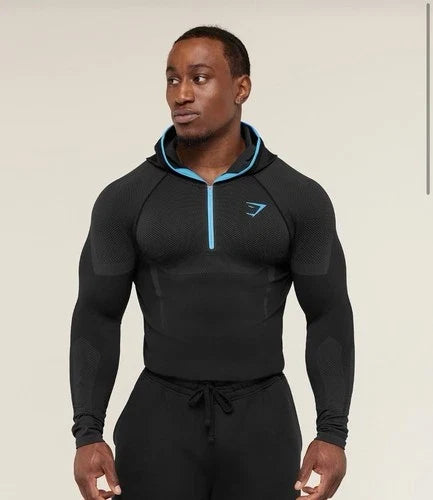 Onyx 5.0 Seamless 1/4 Zip Hoodie Black/Onyx Grey Logo Men's