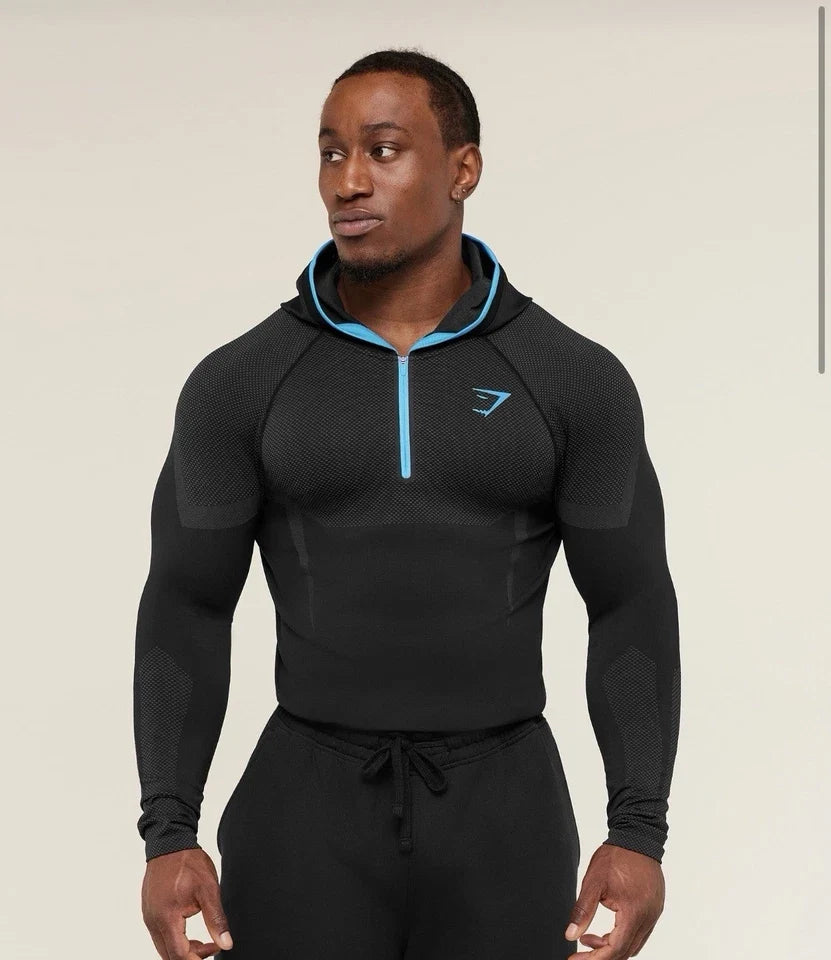 Onyx 5.0 Seamless 1/4 Zip Hoodie Black/Onyx Grey Logo Men's